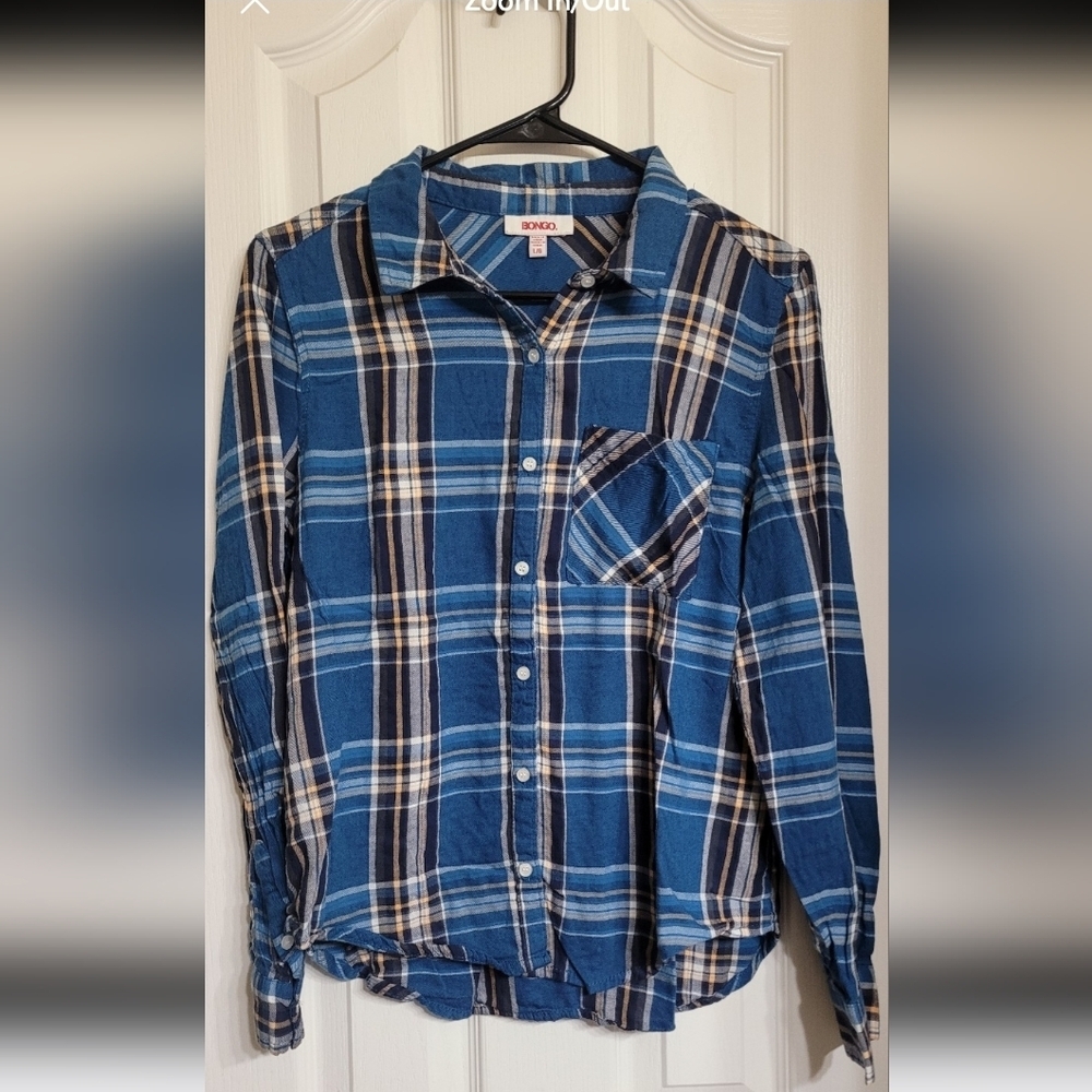 BONGO Blue Plaid Button-Down Shirt with Yellow Accents